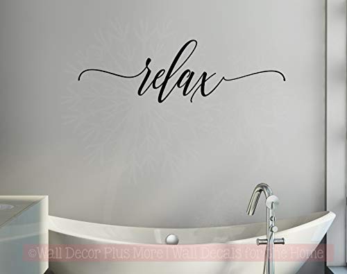 Bathroom Wall Decor Relax Cursive Lettering Bath Wall Decals Stickers 36X11 Black