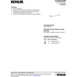 KOHLER K-73141-CP Composed 18-Inch Bathroom Towel-Bar  Polished Chrome 2.00 x 3.00 x 18.00 inches