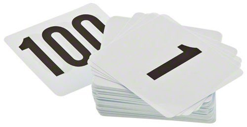Tiger Chef 1 to 100 Double Side Plastic Table Numbers, 4 by 4-Inch, Black on White