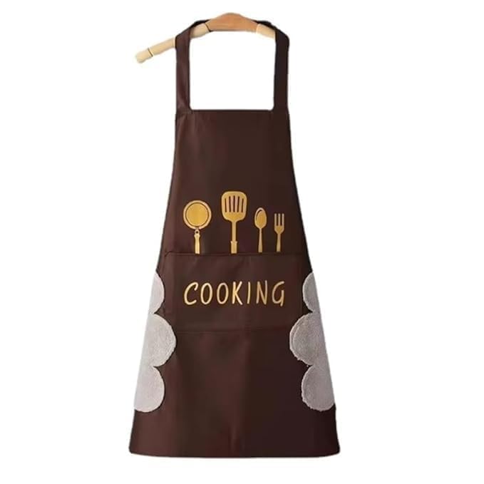 Enatox Waterproof Kitchen Apron With Front Pocket & Coral Velvet Side Hand Towel  Adjustable Cooking Apron For Men & Women, Oil