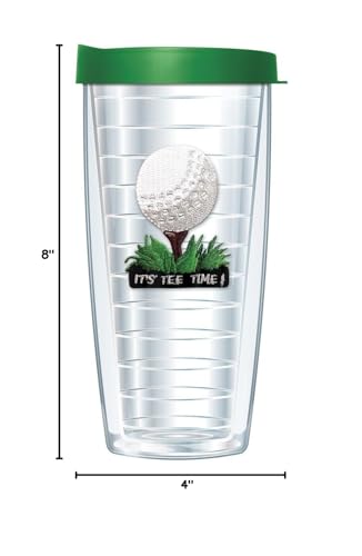 Tee Time Golf W/Grass Green Lid Tumbler Cup 16 Oz | Fantastic Temperature Retention, Thermal Insulated! Dishwasher And Microwave