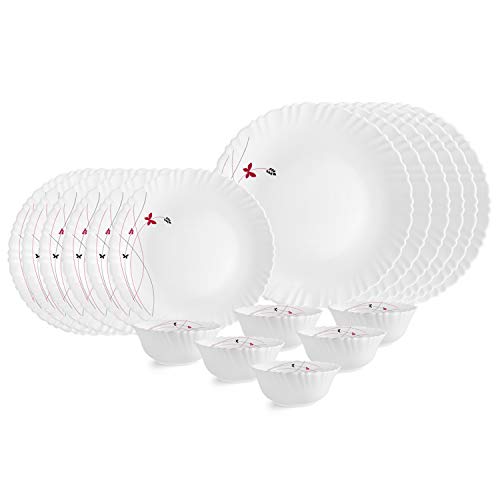 Cello Opalware Dazzle Series Lush Fiesta Dinner Set, 18 Units | Opal Glass Dinner Set For 6 | LightWeight, Daily Use Crockery S
