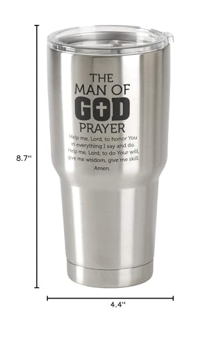 Man Of God Prayer Brushed Silver 30 Ounce Stainless Steel Metal Travel Tumbler