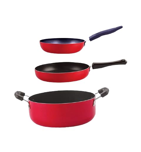 Nirlon Dishwasher Safe Non Stick Cookware Pots And Pans Set Of 3 Pieces (Fp10_Cvg_Cs24)