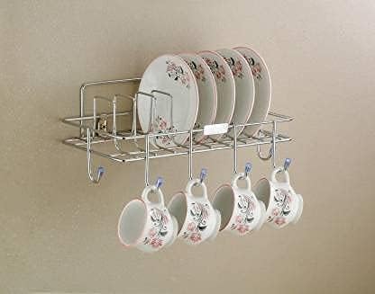Cheet Enterprise Cup Saucer Stand Silver Multipurpose Stainless Steel Wall Hanging Plate Stand For Kichen Cup (Pack Of 1)