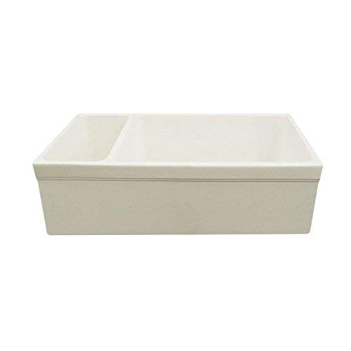Whitehaus Collection Whqdb542-Biscuit Farmhaus Fireclay Quatro Alcove Large Reversible Sink And Small Bowl With Decorative 2  In