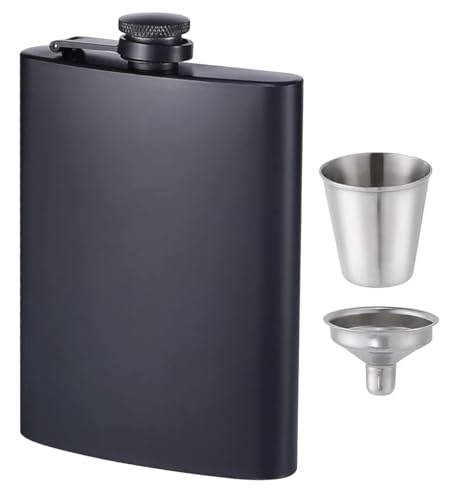 Store2508 Stainless Steel Hip Flask With Funnel & Shot Glass Matte Finish, 8 Oz (236Ml) (Black 1 Set)