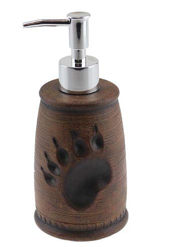 Bear Paw Print Liquid Soap Lotion Pump Dispenser, 7.5'', Brown Tan, Rustic Bathroom Decor