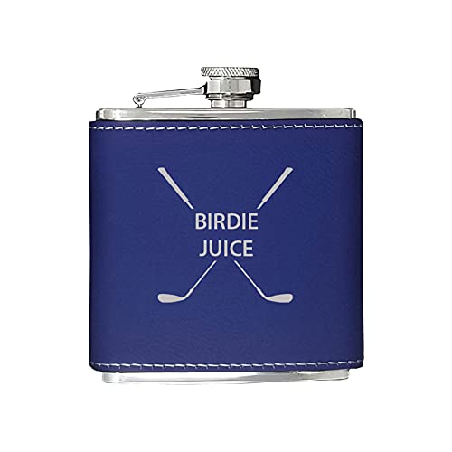 Birdie Juice Flask - Golfing Birdie Juice Hip Stainless Steel Leatherette Metal Matte 6-Ounce Golf Bag Leather Flask (Blue)