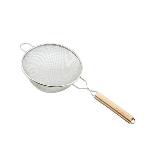 Krome 10.75 Inch Stainless Steel Fine Double Mesh Strainer, Stainless Steel Strainers With Comfortable Wooden Handle Grip For Ho
