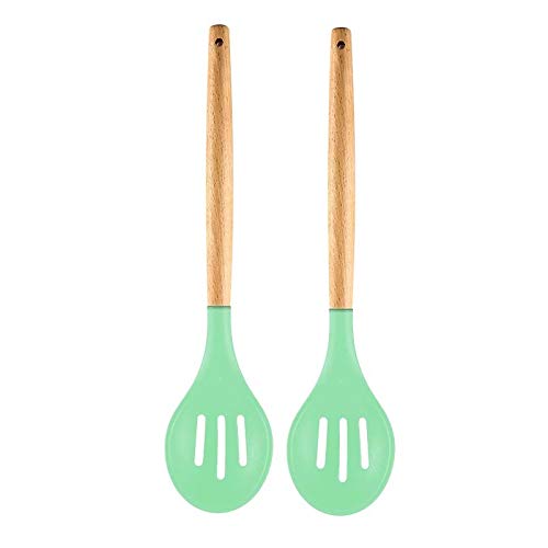 PPlus International Spoons For Cooking, Silicone Cooking Spoon, Wooden Kitchen Utensils Set, Bpa Free 480F HeatResistant Rubbe