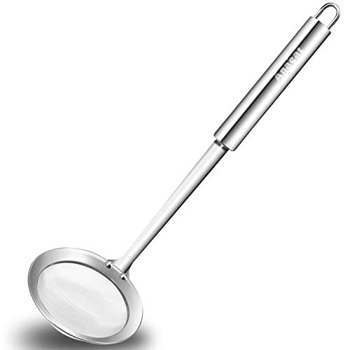 Anaeat 4'' Stainless Steel Fat Skimmer Spoon - Professional Kitchen Fine Mesh Food Strainer And Hot Pot Skimmer With Long Handle