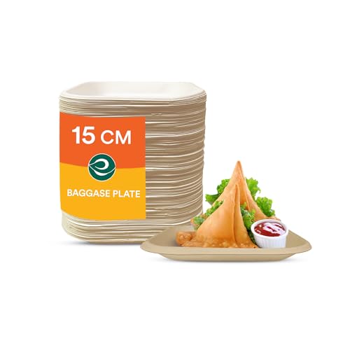 ECO SOUL [6 inch, 50 Pack Disposable Bagasse Plates | EcoFriendly, Biodegradable, Sugarcane Paper Plates | for Serving Snacks |