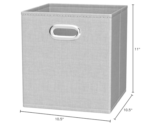 Amazon Basics Collapsible Cube Storage Organizer Bins, 6-Pack, 10.5 X 10.5 X 11 Inches, Light Grey
