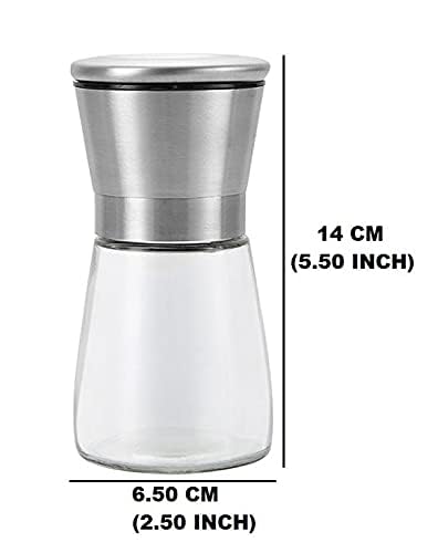 Stainless Steel Salt & Pepper Grinder with Lid  Ceramic Blades Glass Body Spice & Salt Shaker Adjustable Coarseness Pepper & Salt Mill