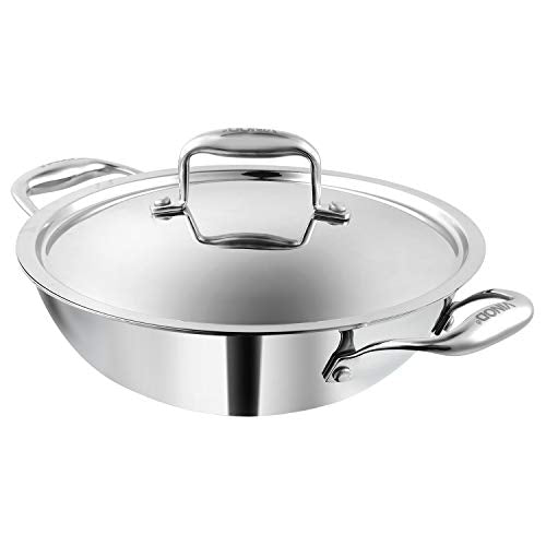 Vinod Platinum Triply Stainless Steel Cookware Kadai with lid  2.5 litre, 24 cm / 2.5 mm Thick / 3 Layer Kadhai for cooking/Hea