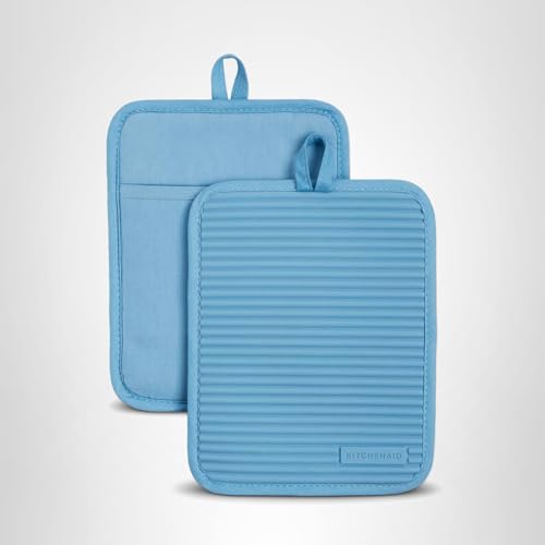 KitchenAid Ribbed Soft Silicone Pot Holder 2-Pack Set, Blue Velvet, 7x9