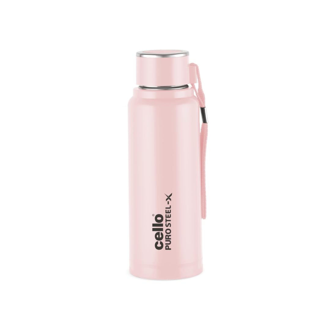Cello Puro Steel-X Benz Pu Insulated Water Bottle 410Ml, Pink | Bpa Free, Leakproof, Isi Certified | Hot & Cold Bottle For Gym, 