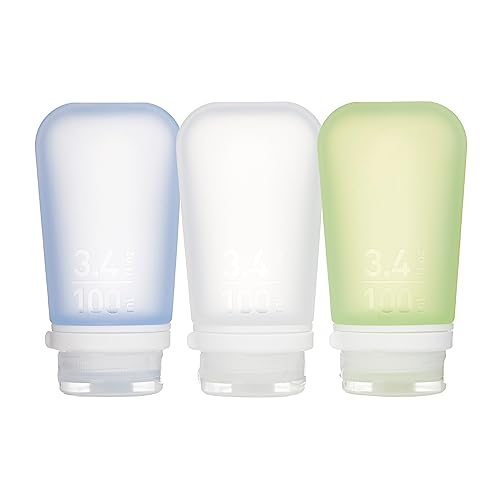 Humangear Gotoob+ 3-Pack (Large)  Refillable Silicone Travel Bottle  Locking Lid  Food-Safe Material, Clear/Green/Blue, Large (3