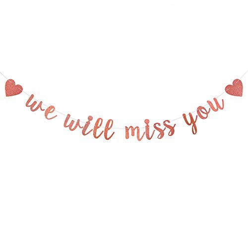 Rose Gold Glitter We Will Miss You Banner-Retirement Party Decorations Sign-Going Away Party Decor-Farewell Party Decorations-Of
