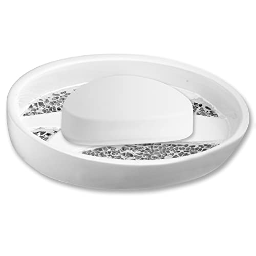 Zahari Home Sinatra Soap Dish Unique Design Stylish Bling Glass Mosaic D  Cor Soap Bar Holder, White