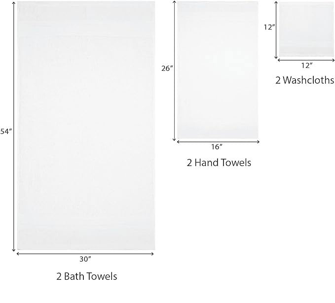 Trident Soft & Plush 6 Piece Luxury Towel Set, 100% Cotton, 2 Bath Towels, 2 Hand Towels, 2 Washcloths, Highly Absorbent Towels