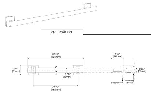 Gatco 4050Amx Elevate, Towel Bar, 30   , Matte Black/Wall Mounted 30 Inch Towel Holder For Bathroom