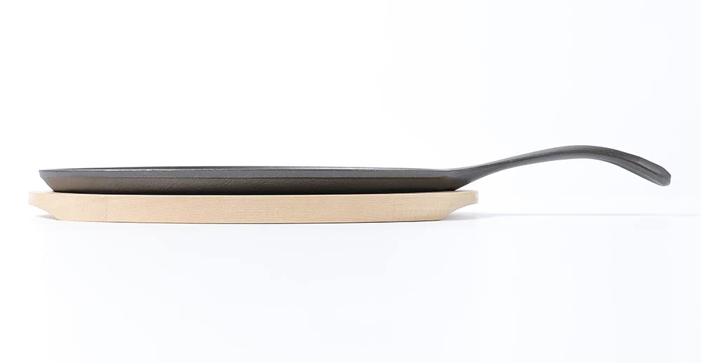 Hawok Cast Iron Fajita Plate Sizzler Pan Set With Wooden Tray And Handle Holder, Pre-Seasoned Cast Iron Skillet With Wooden Base