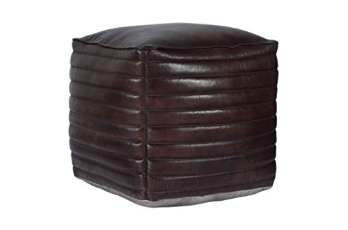 EZ-Style Genuine Leather Square Pouf Ottoman