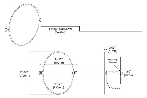 Gatco 4069 Elevate Oval Mirror Brushed Brass  26.5 H x 24 W  Wall Mounted Pivoting (Tilting) Beveled Bathroom Vanity Mirror with Brush Brass Brackets