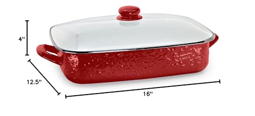 Golden Rabbit Enamelware - 10.5Qt Roasting Pan (Solid Red)