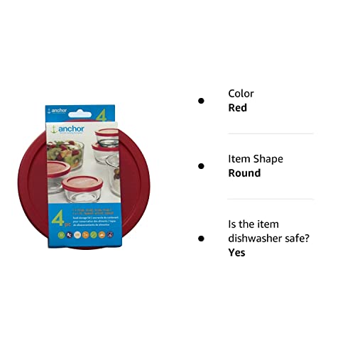 Anchor Hocking Round Replacement Lids Set, 1x7cup, 1x4cup, 1x2cup, 1x1cup, Red, Model 8541901890