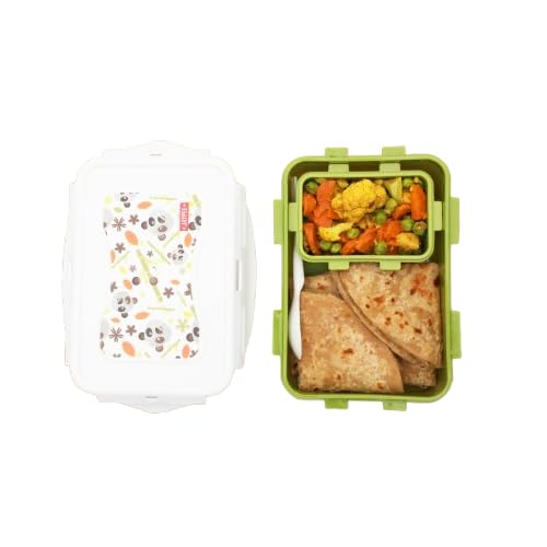 Jaypee Nutter Butter Plastic Container Lunch Box With Spoon | Tiffin Box With Silicon Seal |Bpa Free, Green, 1100 Ml |Suitable F