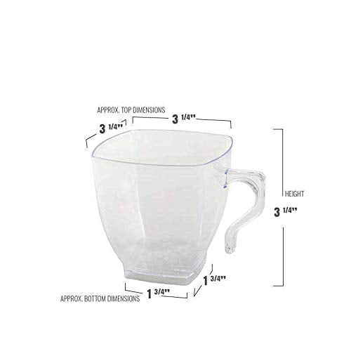 Kaya Elegant Clear Square Plastic Coffee Mugs (8 oz., Pack of 8) - Sturdy, Convenient & Stylish Drinkware - Perfect for Celebrat