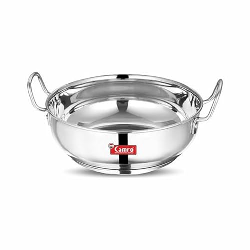 Camro Kadhai Induction Bottom 1.2 Liters | Kadhai Steel Stainless | For Deep Frying | Kadhai Induction Base | Kadai For Cooking 