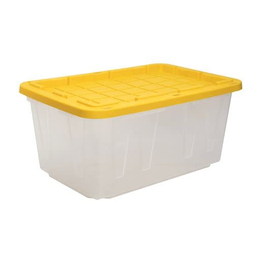 Cx Black & Yellow, 27-Gallon Heavy Duty Clear Storage Container & Snap-Tight Lid, Clear & Yellow (14.3   H X 20.6   W X 30.6   D