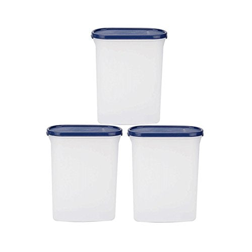 Signoraware Modular Container Oval - 2.3 Litre Plastic Grocery Container (Pack Of 3, White, Blue)