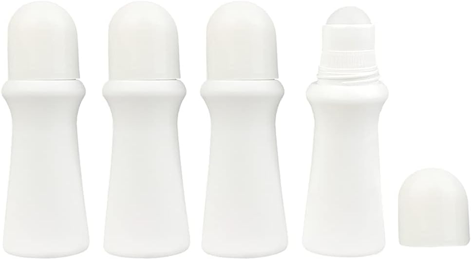 PurYupearl 4 Pcs White 75ml Empty Refillable Plastic Roller Bottle Roll On Bottles Rollerball Bottles Containers for Essential O