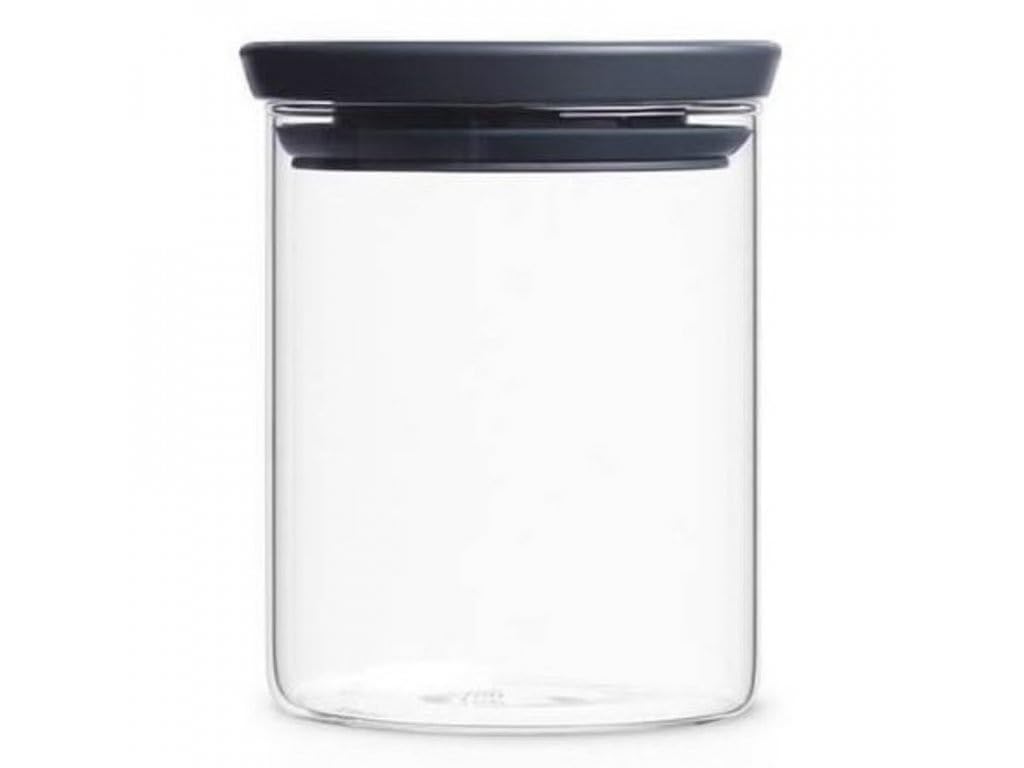 Omribrik Stackable Glass Storage Jars With Grey Steel Lid, 600Ml (0.6L), Airtight Kitchen Storage Container Set, Transparent Gla