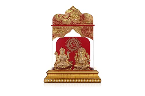 Awesoome Craft Goddess Laxmi And Ganesh Idol Status Murti Acrylic Idol Golden Polish For Home Temple Ofice & Car Dashboard (Gold