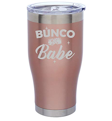 Rose Gold Double Wall Vacuum Insulated Stainless Steel Tumbler Travel Mug Bunco Babe (24 Oz)
