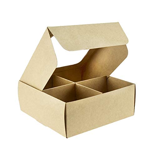 Gretel 6x6 Brown Bakery Boxes with Window and Dividers | Four Compartment Brownie Box for Small Cookies  Charcuterie  Baked Goods  and Treats | 6x6x2.4 In | 24 Pack (Kraft)