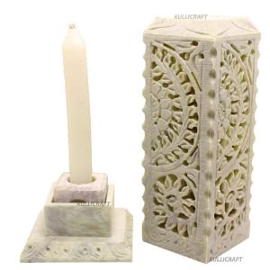 Kc Kullicraft Handcrafted Floral Carving Soapstone Marble Dhoop Batti Stand Holder For Puja With 6 Dhoop Batti