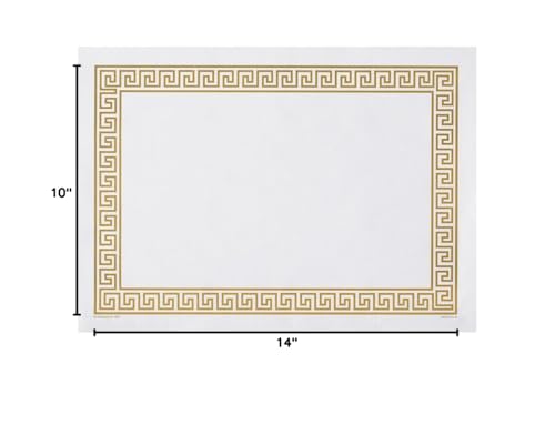 Hoffmaster 310640 Placemat, Greek Key Straight Edge, Square Corner, 10'' X 14'', Gold (Pack Of 1000), White