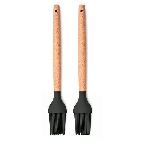 PPlus International Silicon Basting Brush, Wooden Handle Heat Resistant Pastry Brushes, Spread Oil Butter Sauce Marinades For B