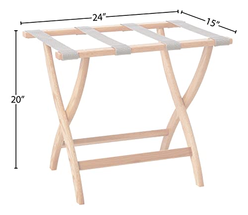 Wooden Mallet Designer Curve Leg Luggage Rack  Grey Straps  Light Oak
