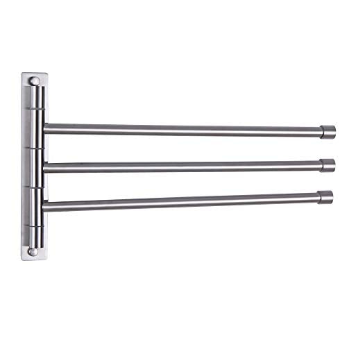 Gerzwy Bath Towel Holder Swing Out Towel Bar Sus 304 Stainless Steel Bathroom Hand Towel Rack 3-Bar Folding Arm Swivel Hanger Wa