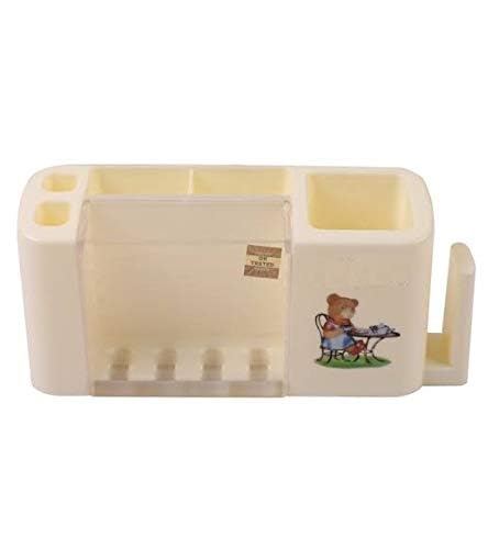 Inditradition Wall Hanging Toothbrush Toothpaste Holder | Multipurpose Bathroom Accessory Organizer (Plastic, White)