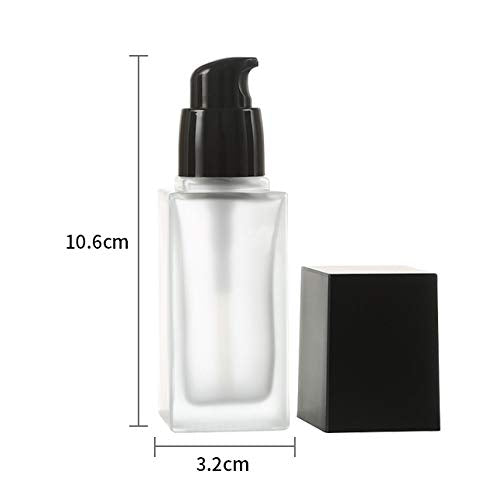 2 Pack 30Ml/1 Oz Clear Glass Foundation Bottle,Empty Refillable Square Lotion Bottle With Press Pump For Lotion Liquid Body Crea