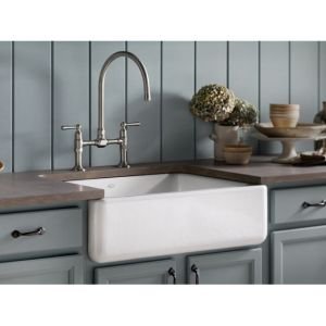 Kohler K-6487-96 Whitehaven Farmhouse Self-Trimming Apron Front Single Basin Kitchen Sink With Tall Apron, Biscuit